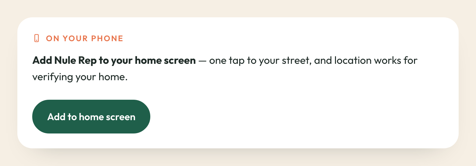 The On your phone card with an Add to home screen button