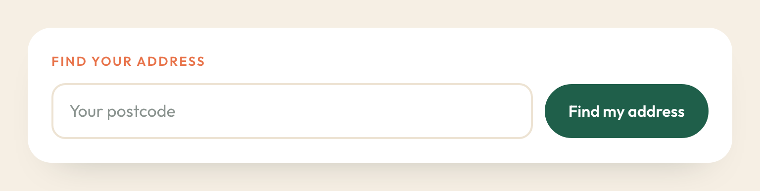 The claim-your-home screen showing a postcode field