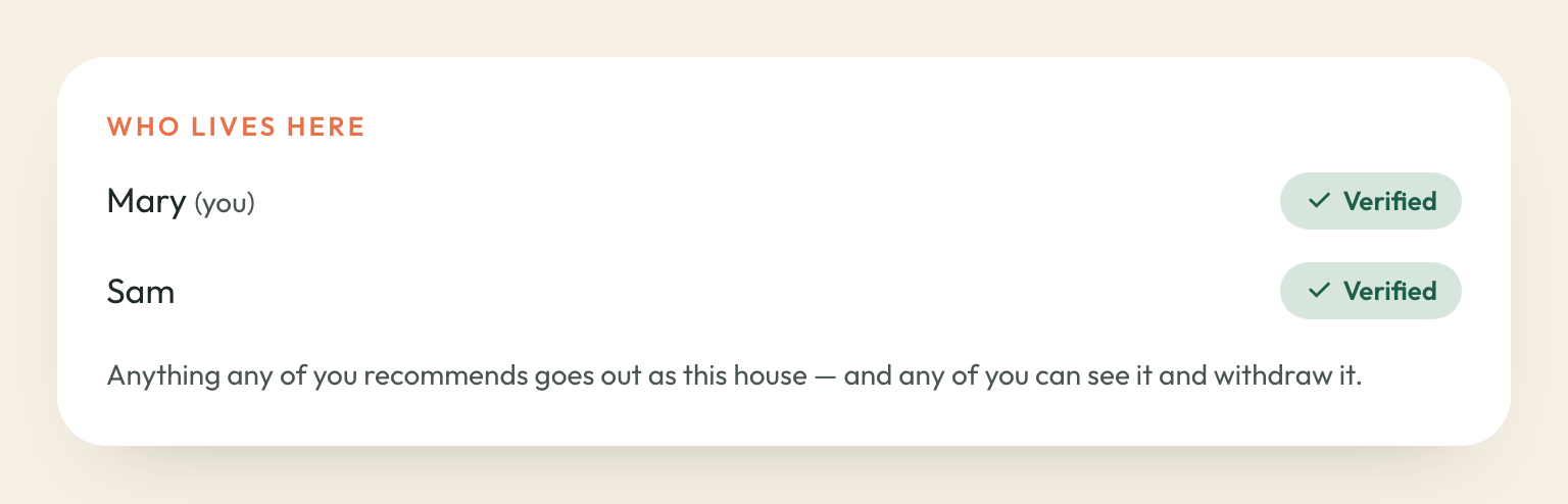 The Who lives here card listing two verified people