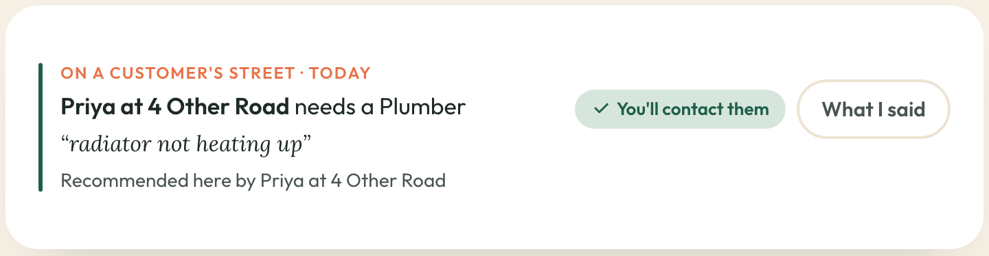 The requests for work screen showing an ask from a nearby street