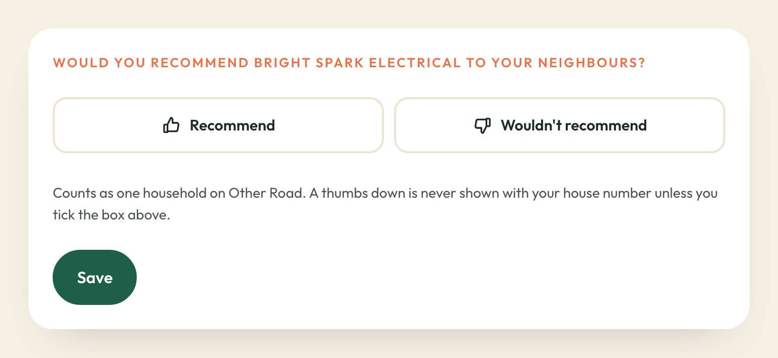 The recommend screen showing thumbs up and thumbs down